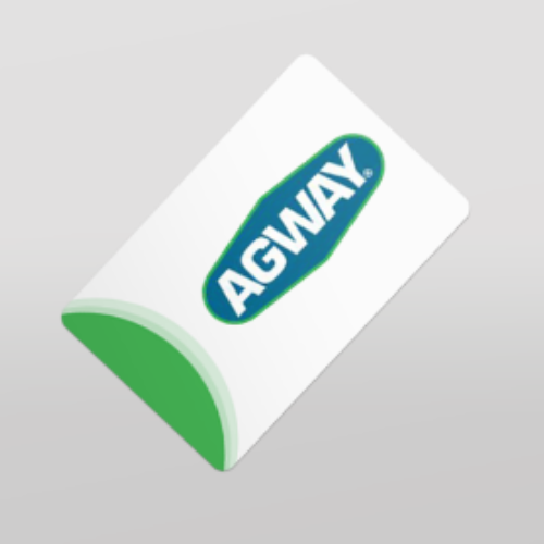 A green and white gift card with the Agway logo on it